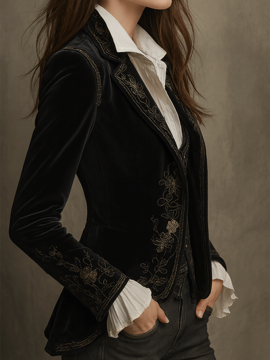 Kerensa – Velvet Embroidered Statement Blazer