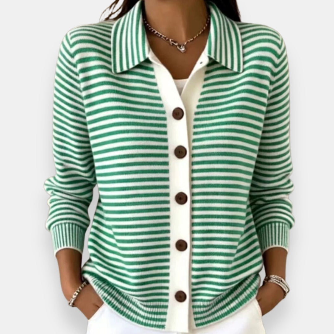 Cheryl – Striped Collared Button-Down Cardigan