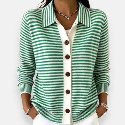 Cheryl – Striped Collared Button-Down Cardigan