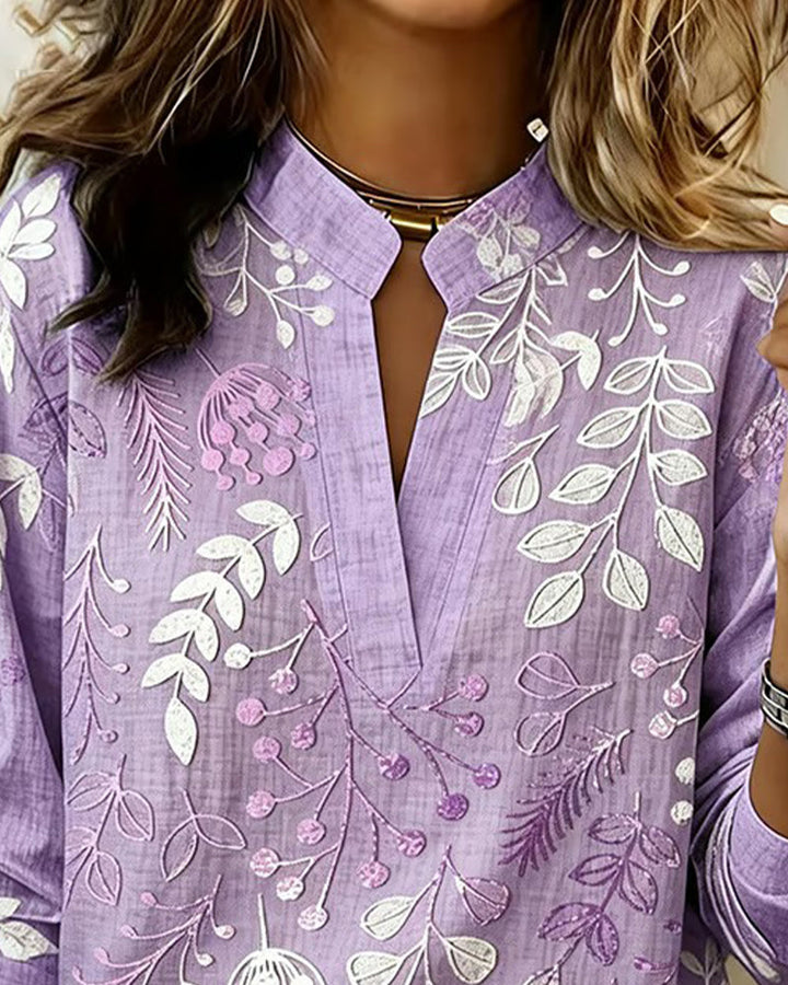 Edwina – Botanical Print Long Sleeve Blouse