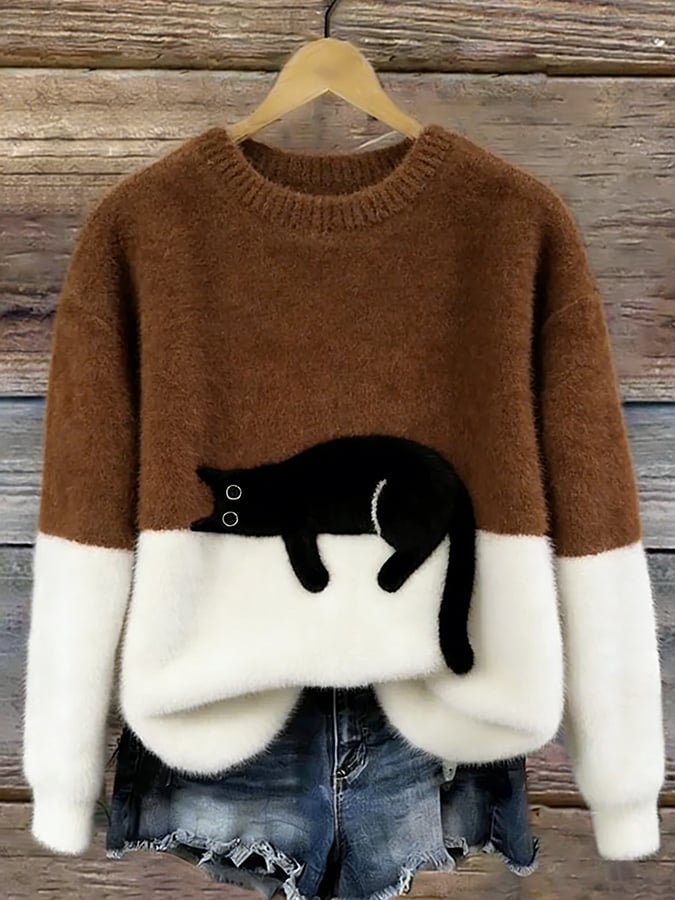 Roseanne – Cat Graphic Colour Block Jumper