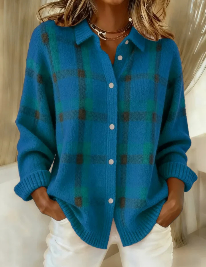 Sheena – Cosy Check Button-Up Cardigan