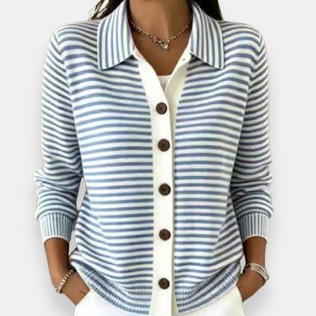 Cheryl – Striped Collared Button-Down Cardigan