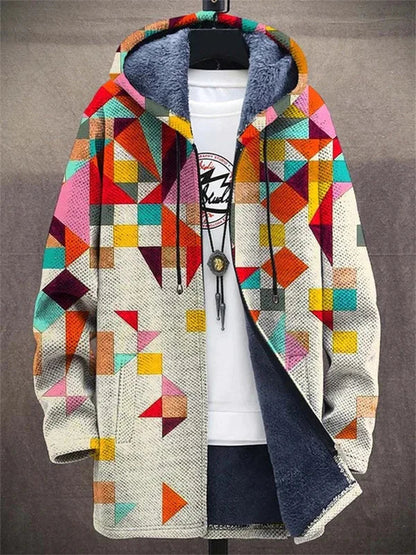 Dorothy – Geometric Print Fleece-Lined Hooded Jacket