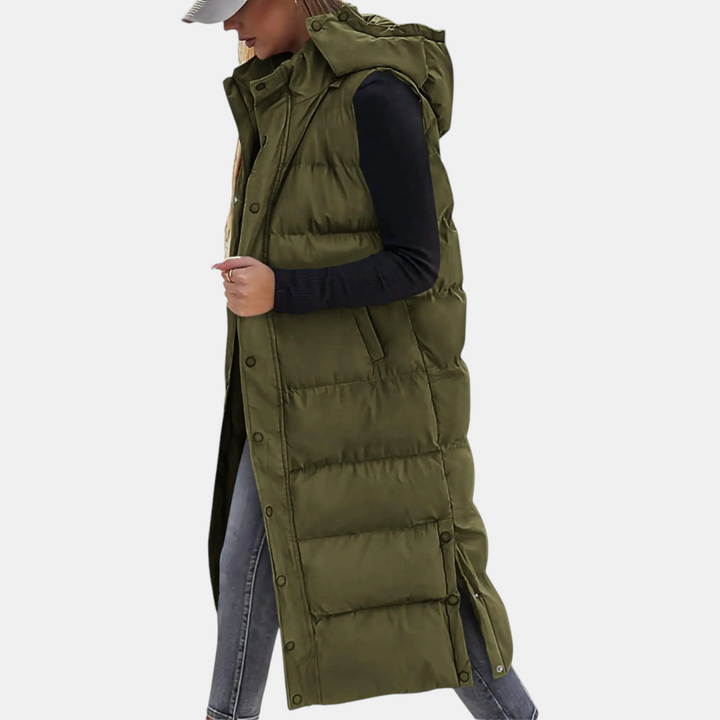 Vera – Longline Hooded Quilted Puffer Waistcoat