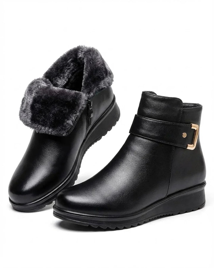 Nicola – Plush-Lined Buckle Strap Ankle Boots
