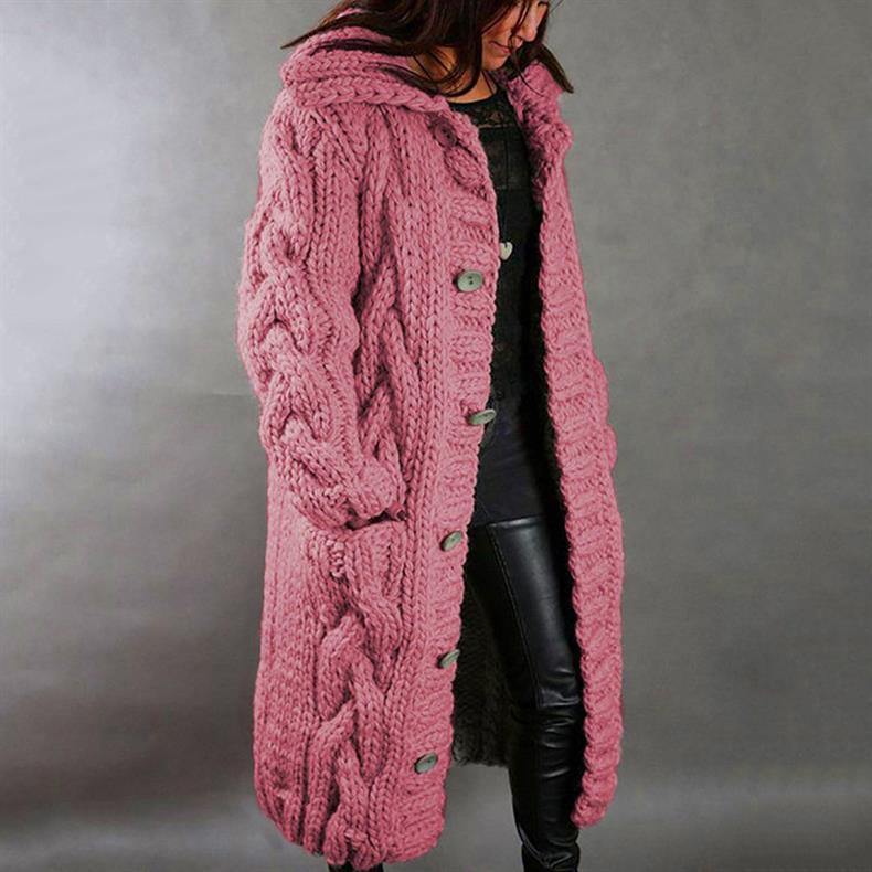Sibyl – Hooded Cable Knit Long Cardigan