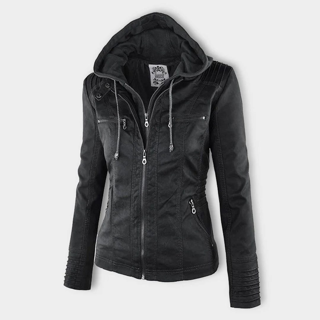 Bryony – Hooded Biker Jacket with Zip Detail