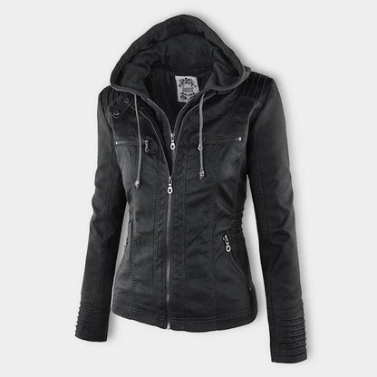 Bryony – Hooded Biker Jacket with Zip Detail