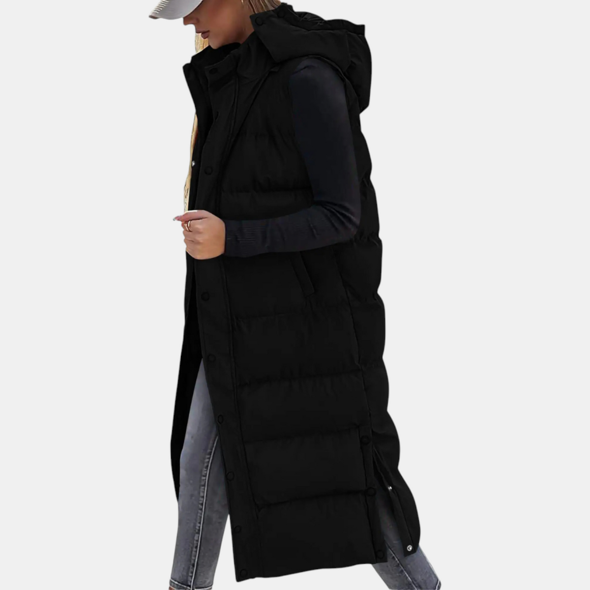 Angela – Quilted Hooded Maxi Puffer Waistcoat