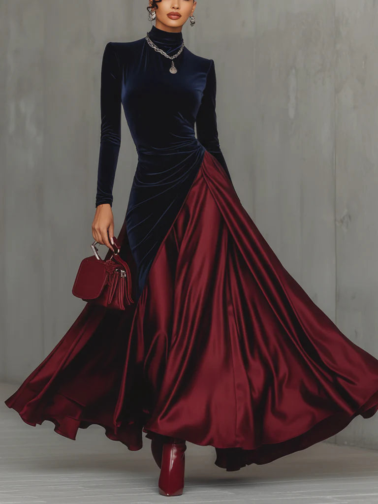 Iris – Velvet and Satin Two-Tone Maxi Dress
