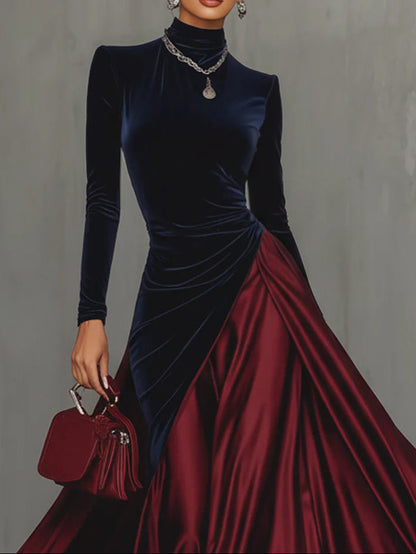 Iris – Velvet and Satin Two-Tone Maxi Dress