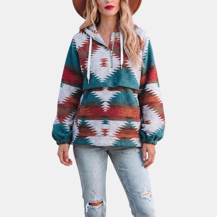 Hermione – Geometric Print Quarter Zip Hoodie
