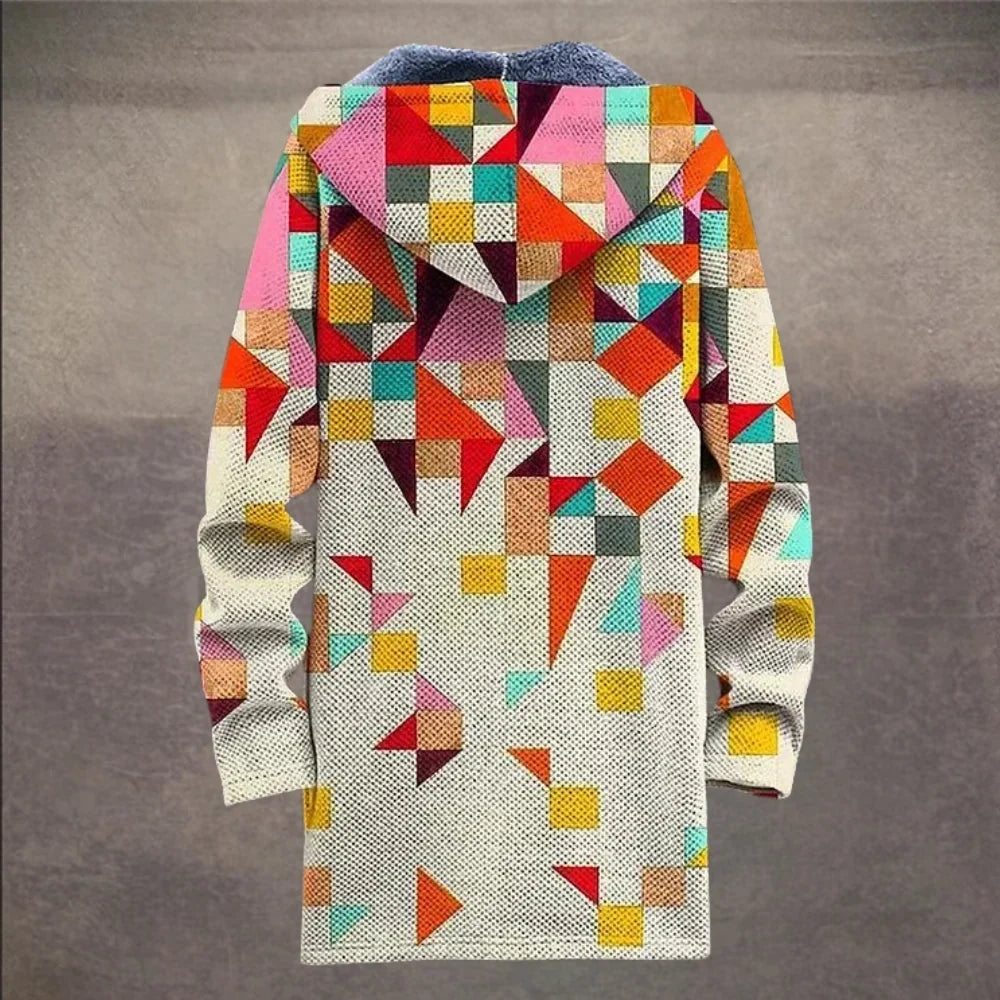 Dorothy – Geometric Print Fleece-Lined Hooded Jacket