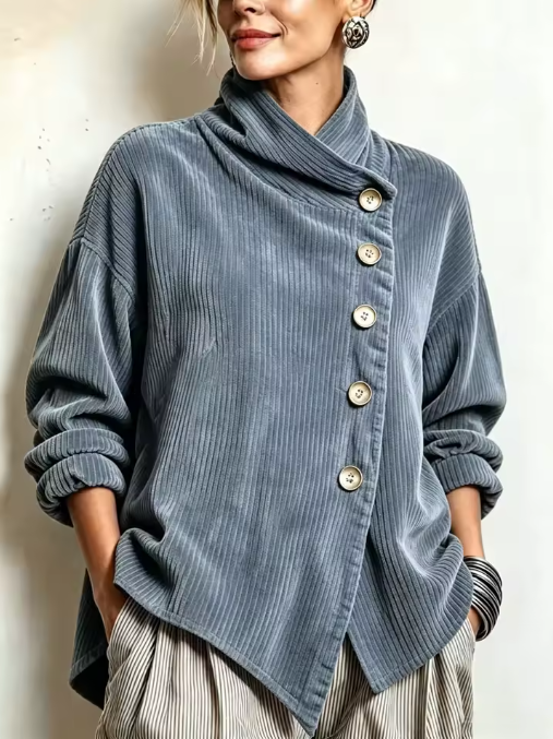 Charlotte – Asymmetric Button Ribbed Jacket