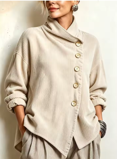 Charlotte – Asymmetric Button Ribbed Jacket