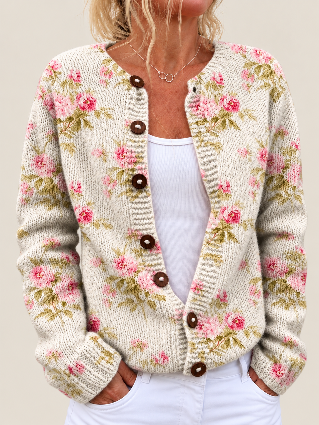 Maud – Printed Open-Front Knit Cardigan
