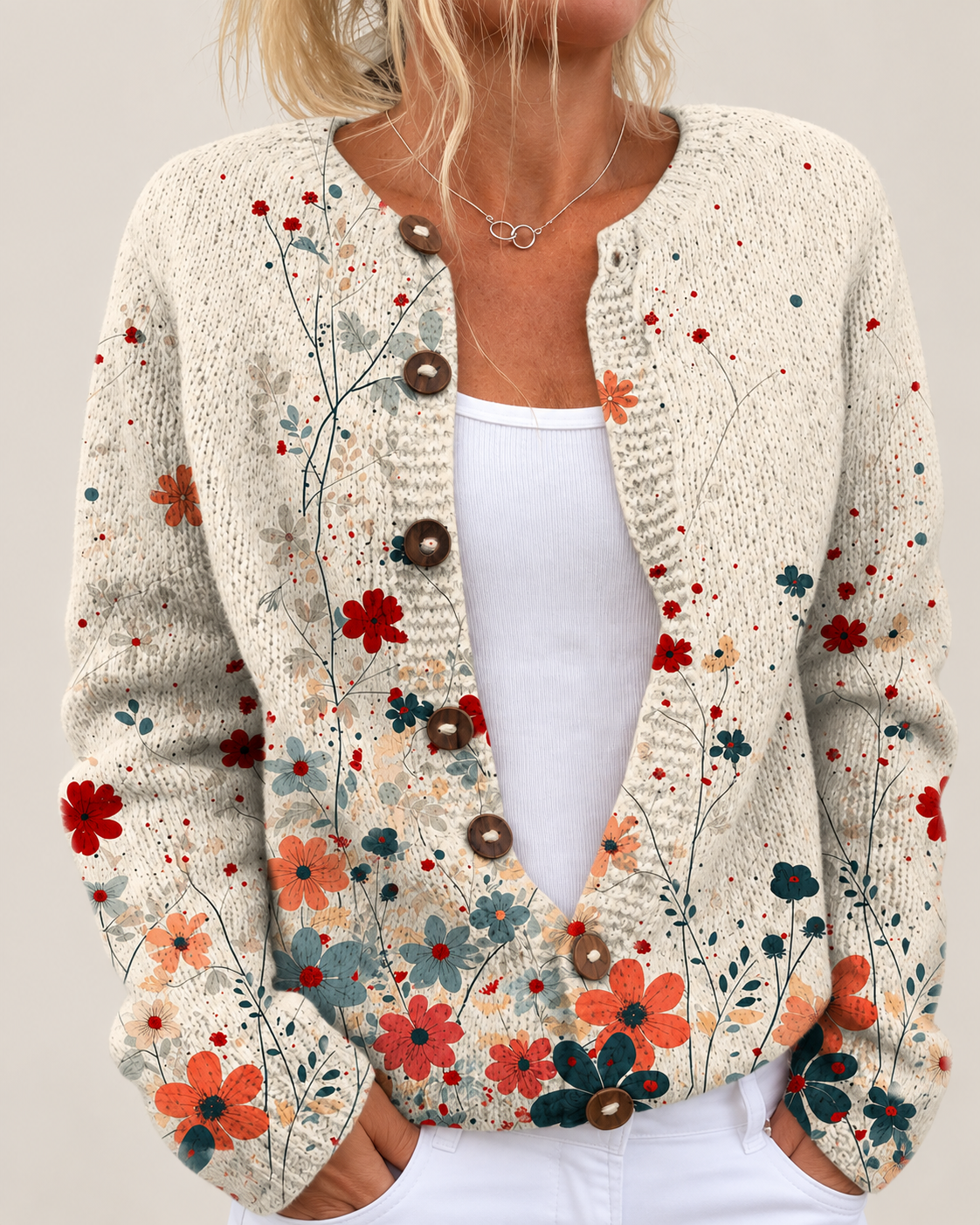 Maud – Printed Open-Front Knit Cardigan