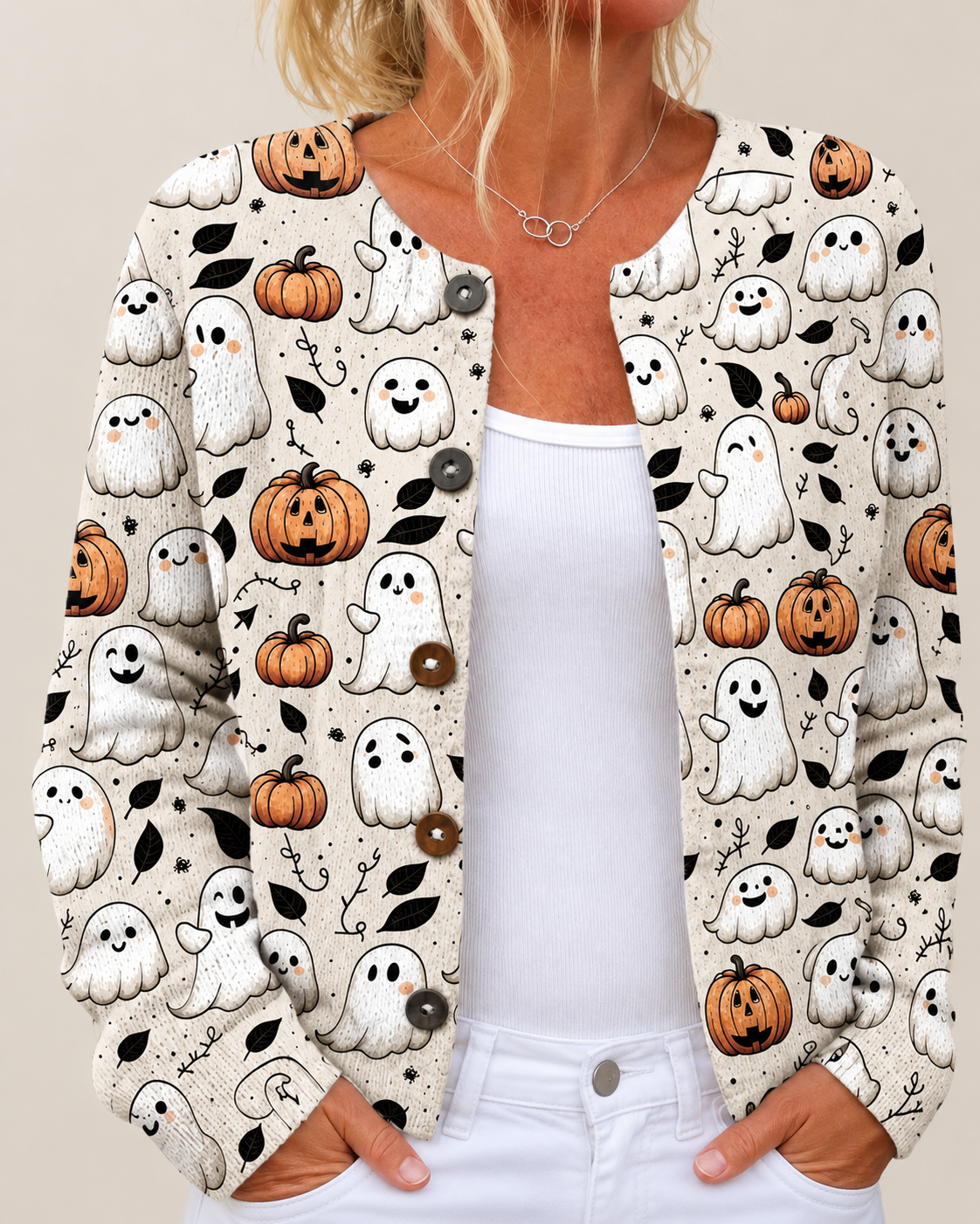 Maud – Printed Open-Front Knit Cardigan