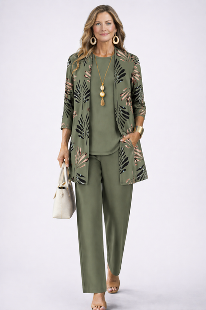 Marilyn – Relaxed Leaf Print Three-Piece Set