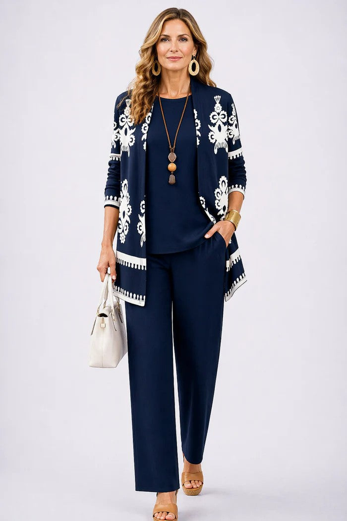 Marilyn – Relaxed Leaf Print Three-Piece Set