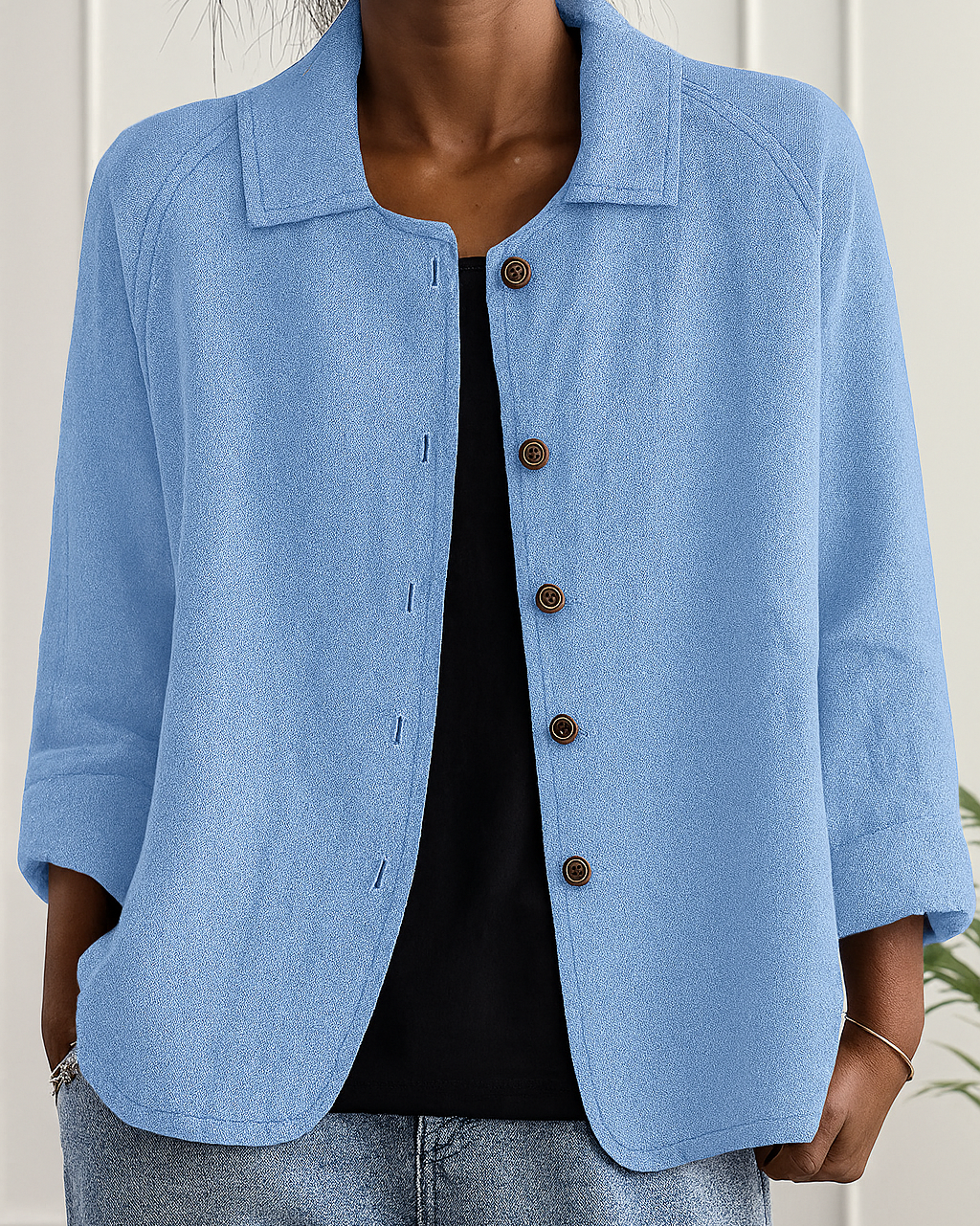 Carol – Easy Button-Front Transitional Cardigan