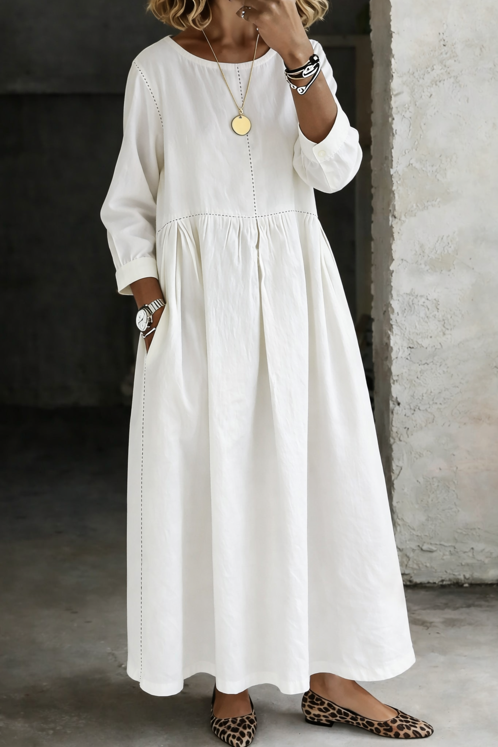 Alison – Relaxed Denim-Look Gathered Maxi Dress
