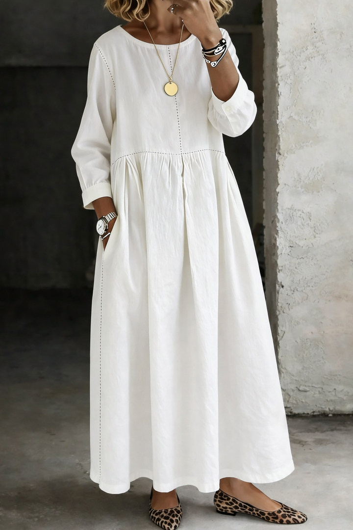 Alison – Relaxed Denim-Look Gathered Maxi Dress