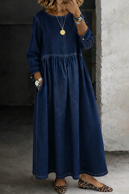 Petra – Vintage Denim Maxi Dress