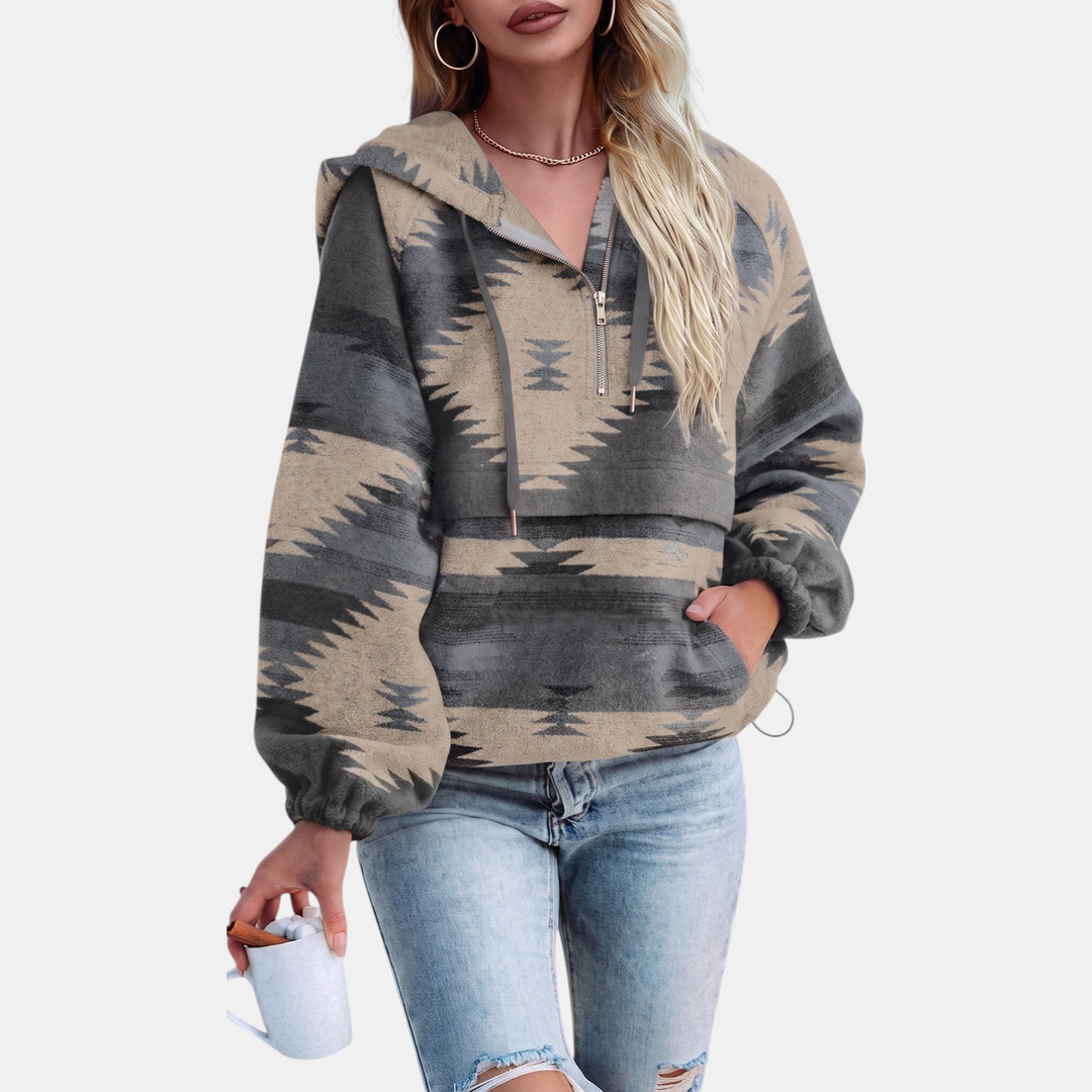 Hermione – Geometric Print Quarter Zip Hoodie