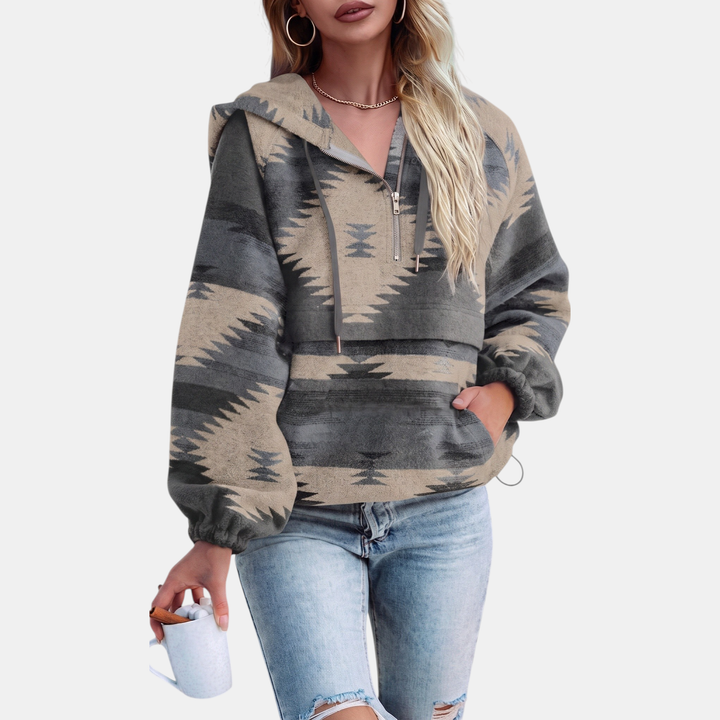Hermione – Geometric Print Quarter Zip Hoodie