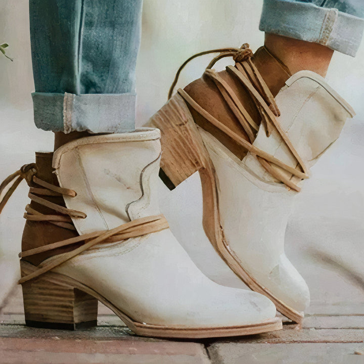 Milana | Ankle Boots – Western Style – Block Heel – Wrapped Lacing Detail