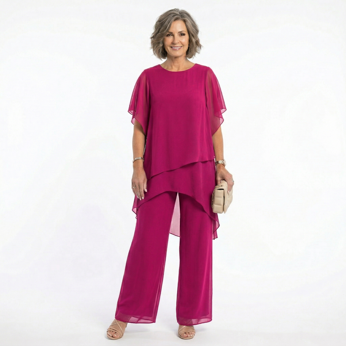 Saskia – Tiered Chiffon Tunic and Trouser Set