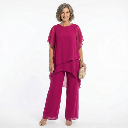Saskia – Tiered Chiffon Tunic and Trouser Set