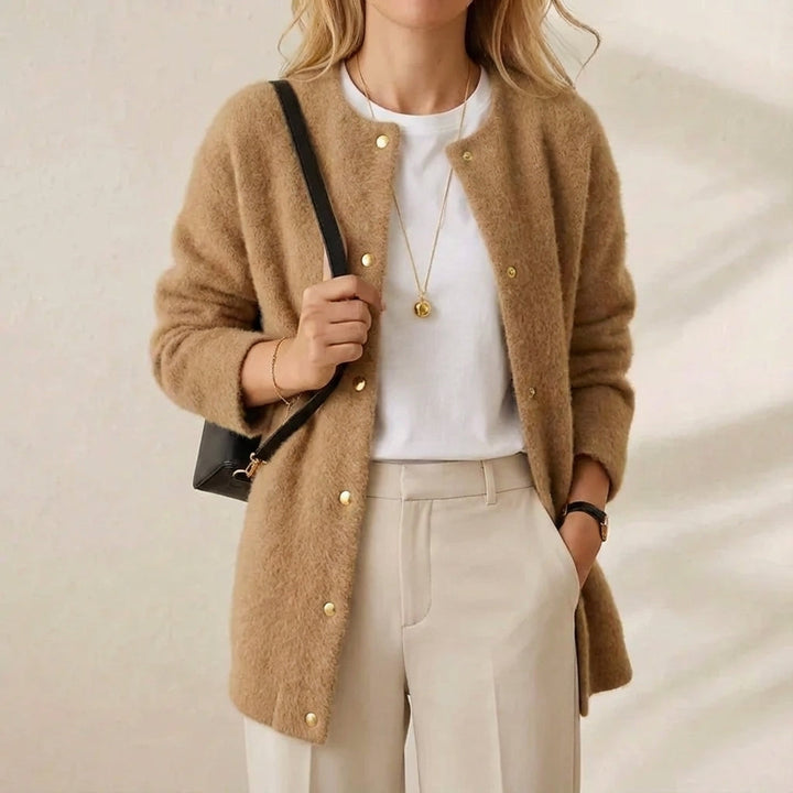 Theresa – Longline Cardigan with Gold Buttons