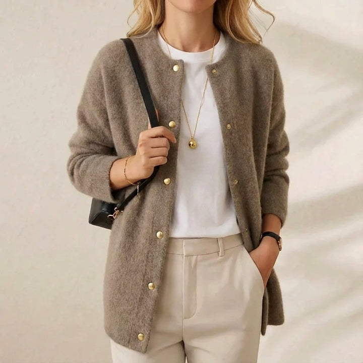 Theresa – Longline Cardigan with Gold Buttons