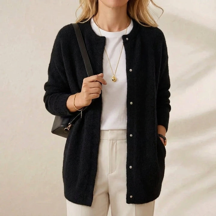 Theresa – Longline Cardigan with Gold Buttons