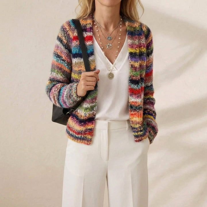 Freda – Striped Open-Front Knit Cardigan