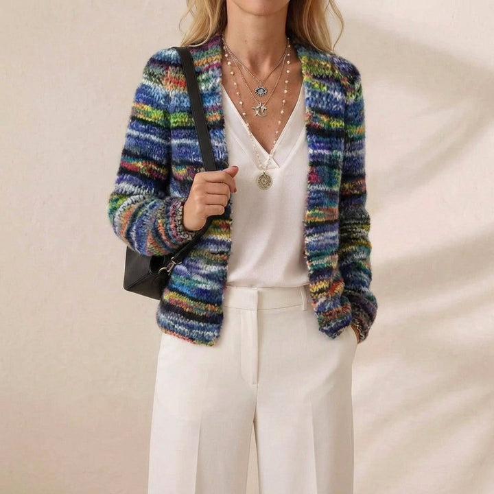 Freda – Striped Open-Front Knit Cardigan