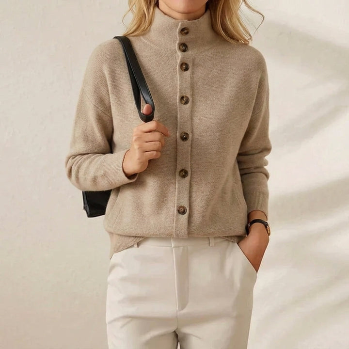 Jill – Button-Up Mock Neck Knit Cardigan