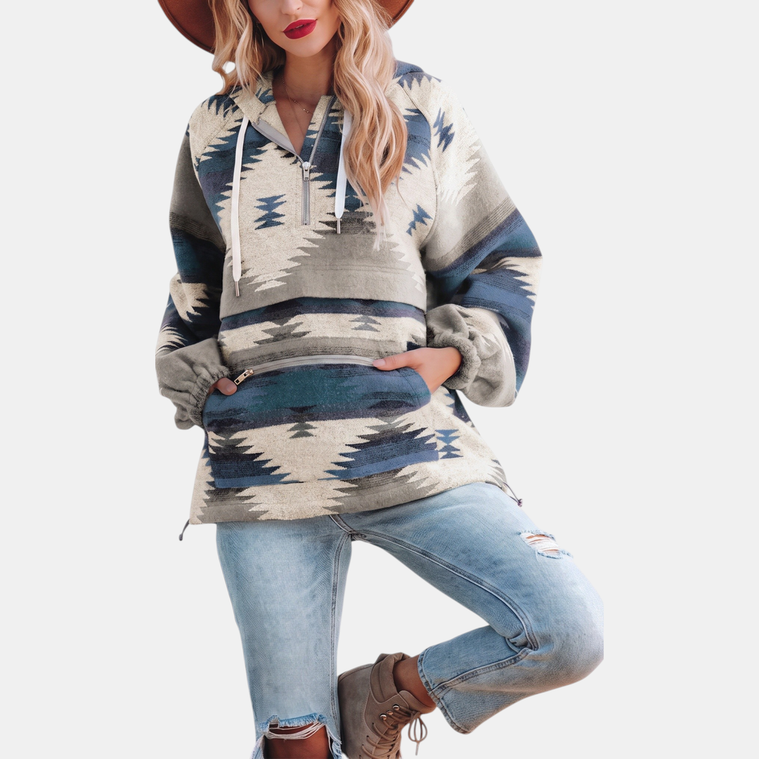 Hermione – Geometric Print Quarter Zip Hoodie