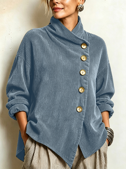 Octavia – Ribbed Diagonal Button Top