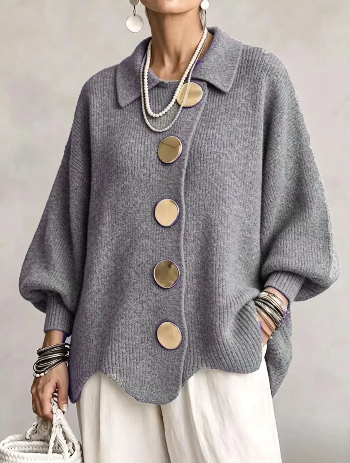 Constance – Oversized Knit Cardigan with Gold Buttons