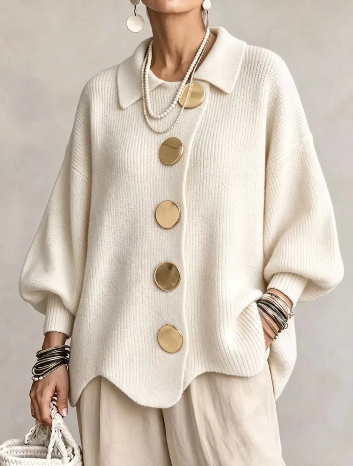 Constance – Oversized Knit Cardigan with Gold Buttons