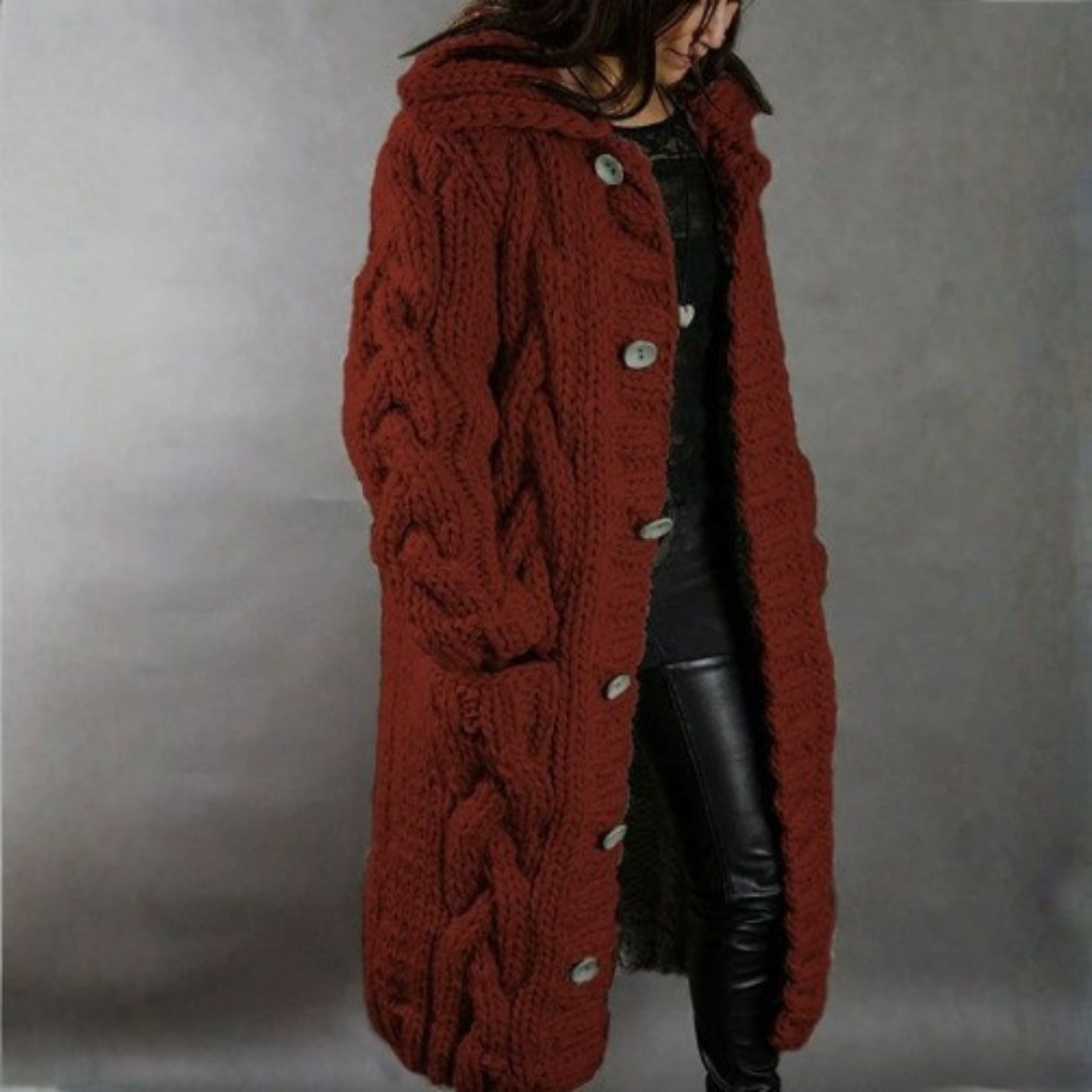 Sibyl – Hooded Cable Knit Long Cardigan