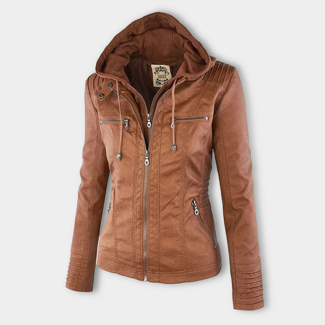 Bryony – Hooded Biker Jacket with Zip Detail