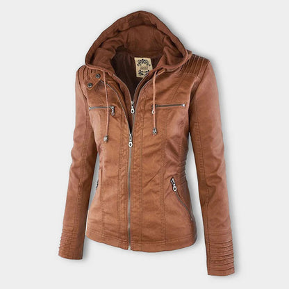 Bryony – Hooded Biker Jacket with Zip Detail