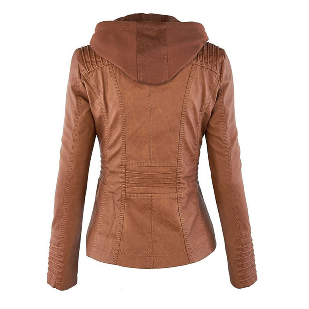 Bryony – Hooded Biker Jacket with Zip Detail