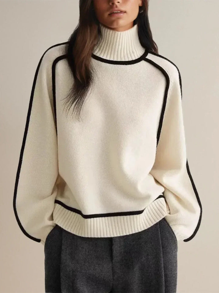 Marina – Contrast Piping Turtleneck Jumper