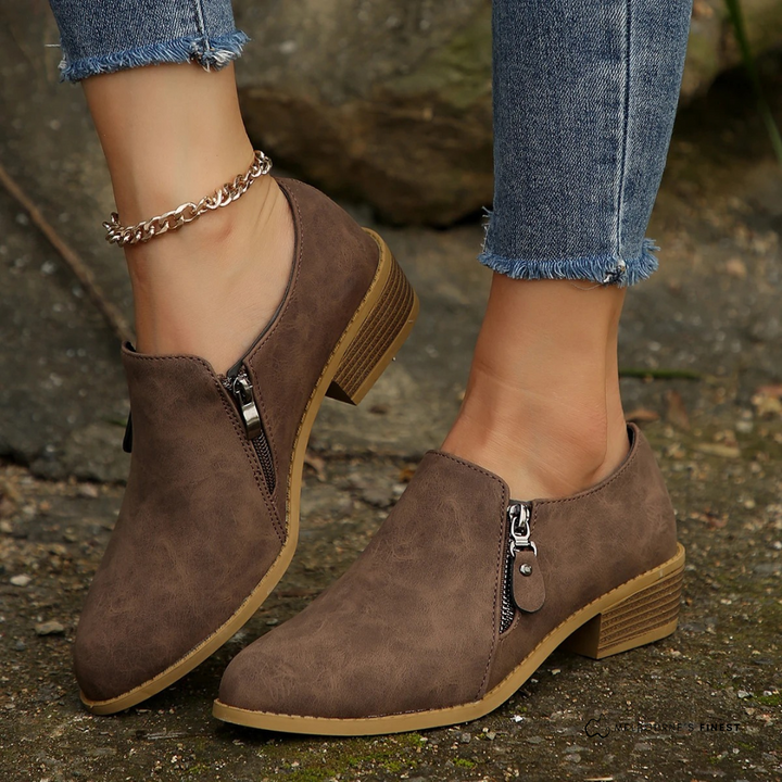 Stephanie – Zip-Up Ankle Boots with Block Heel